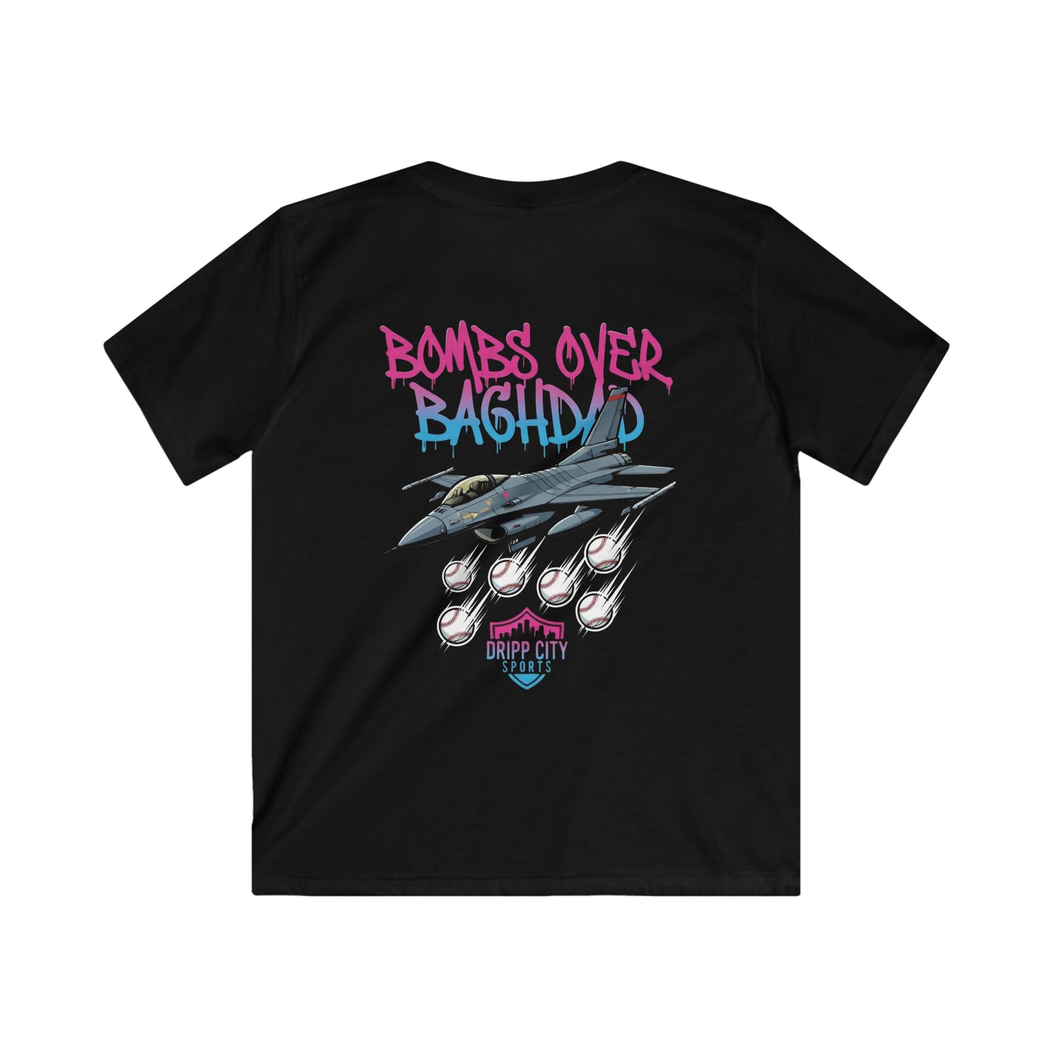 Kids Tee - "Bombs Over Baghdad" Jet Graphic Dripp City Sports T-Shirt