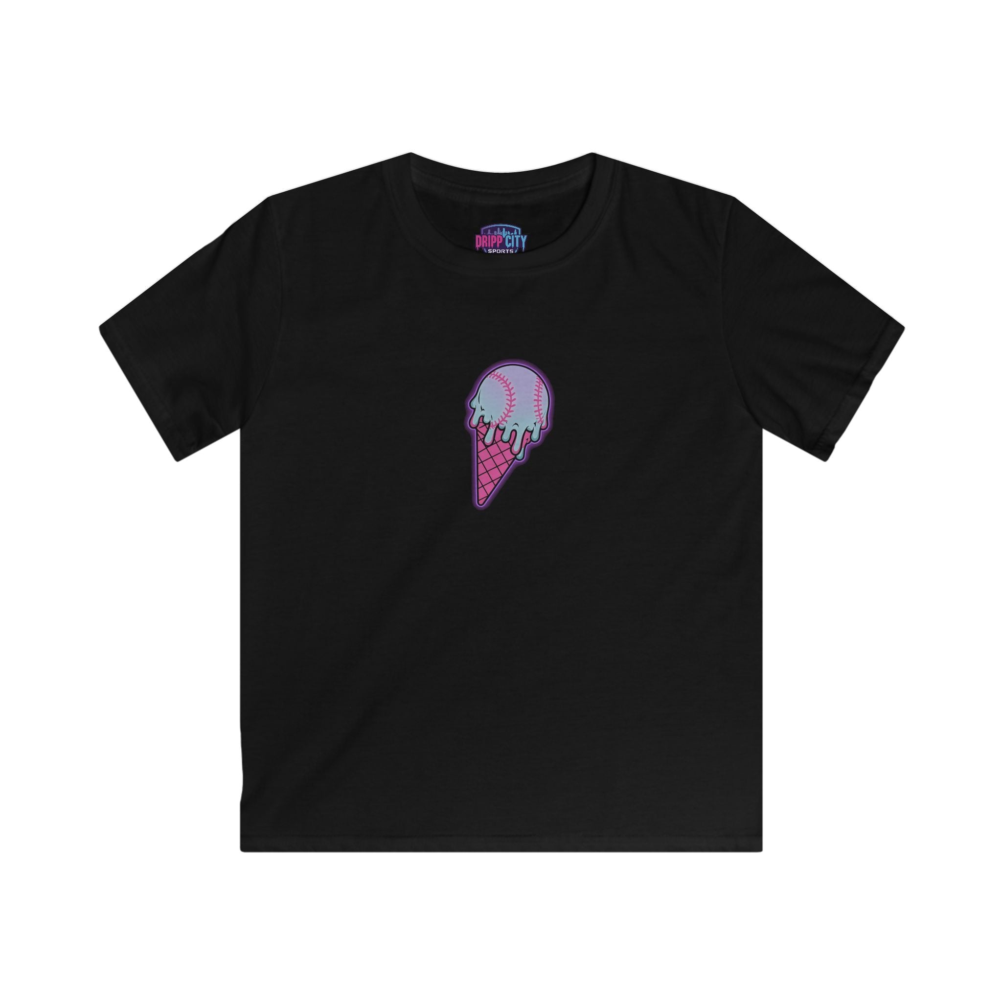 Kids Ice Cream Meltdown Tee — Neon Drip Baseball Cone Shirt