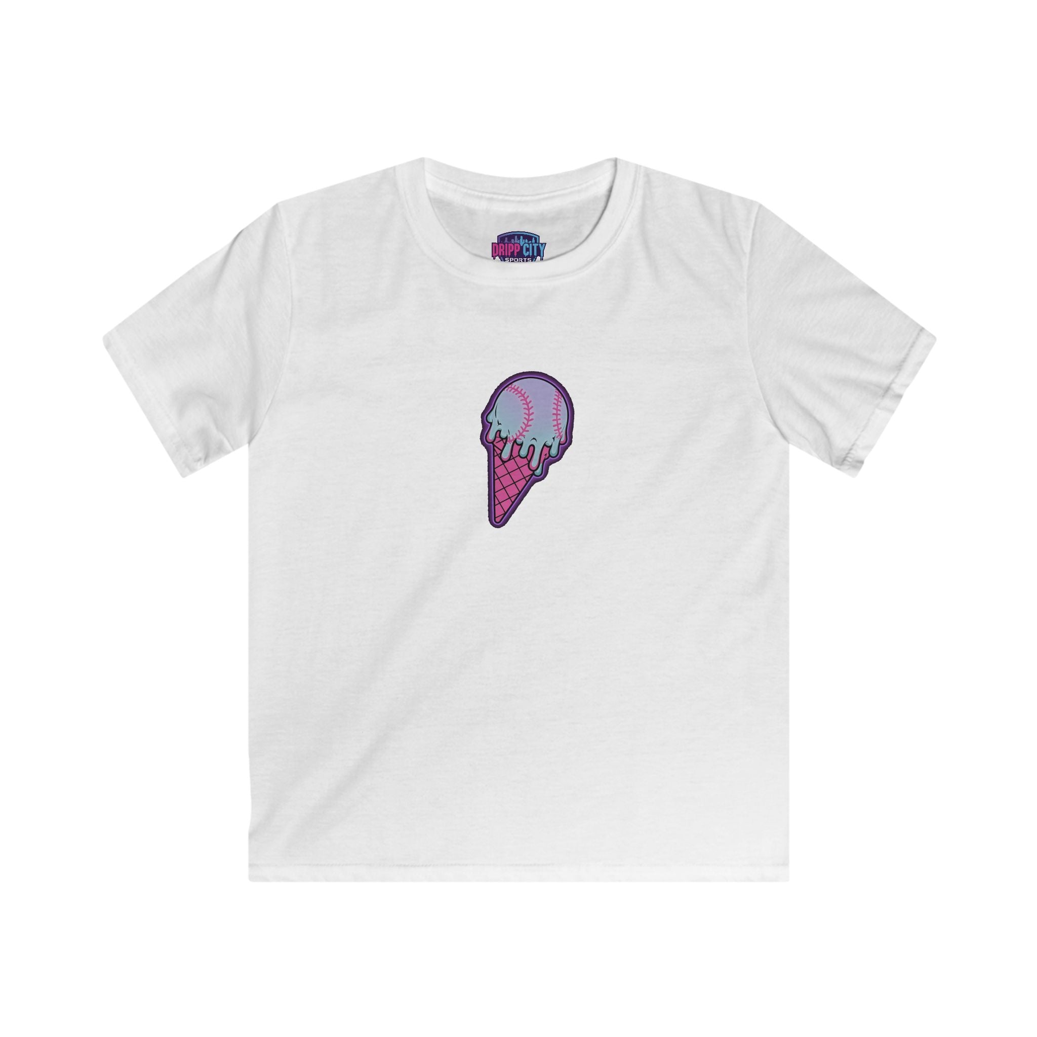 Kids Ice Cream Meltdown Tee — Neon Drip Baseball Cone Shirt