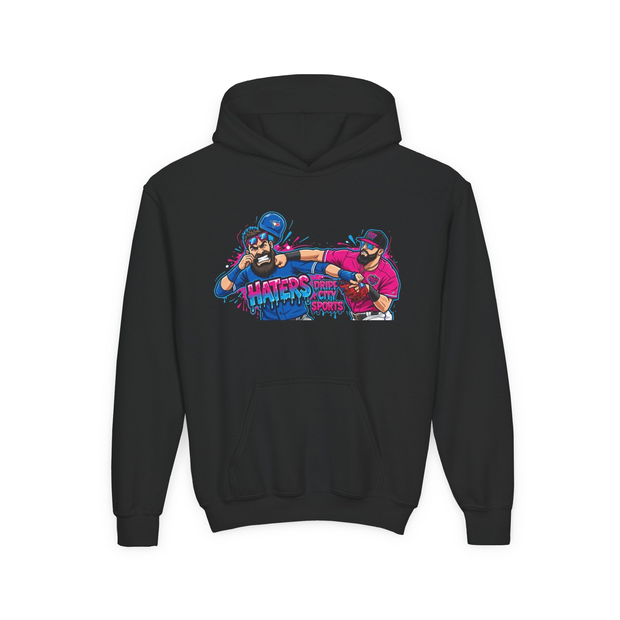 Youth Hoodie — "Haters Gonna Hate" Cartoon Baseball Players Graphic